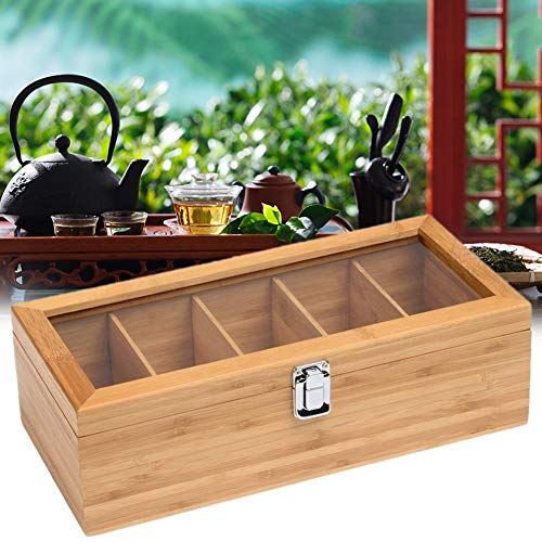 Boîte à thé en bois avec 5 compartiments pour sachets de thé - Boîte de